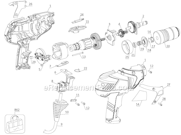 Page A Diagram and Parts List for DR350FD TYPE 1 Black and Decker Electric Drill